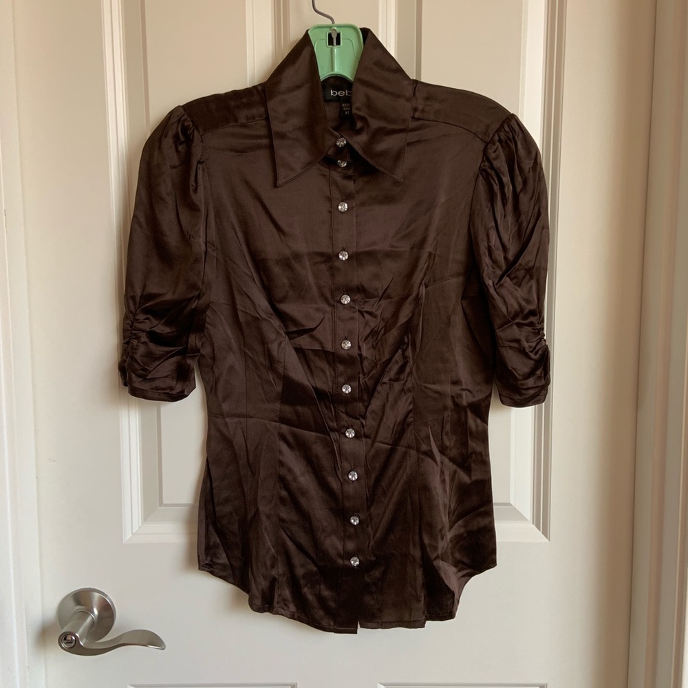 BEBE BUTTON DOWN SILK BLOUSE